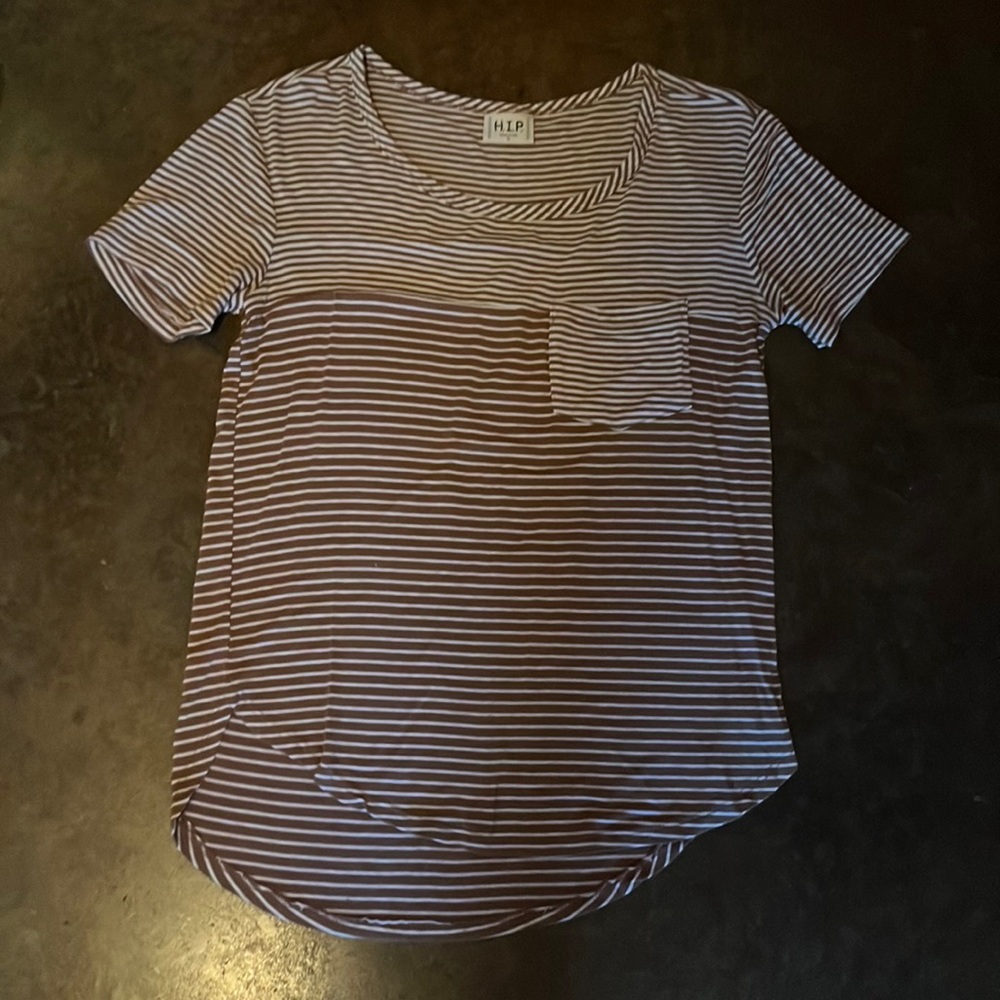 HIP brown and cream striped tee with pocket size small